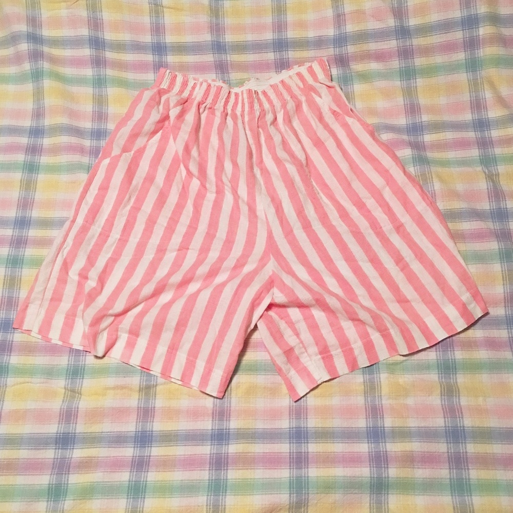 Vintage 80s French Navy Pink + White Striped Short